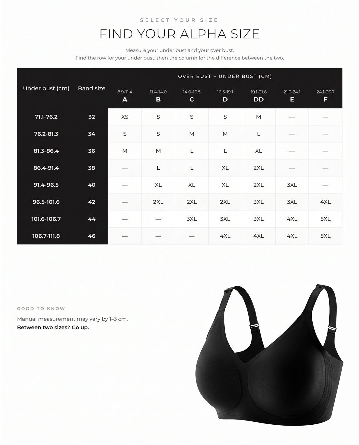 Seamless Wireless Jelly Support Bra - FirmaSoft size guide