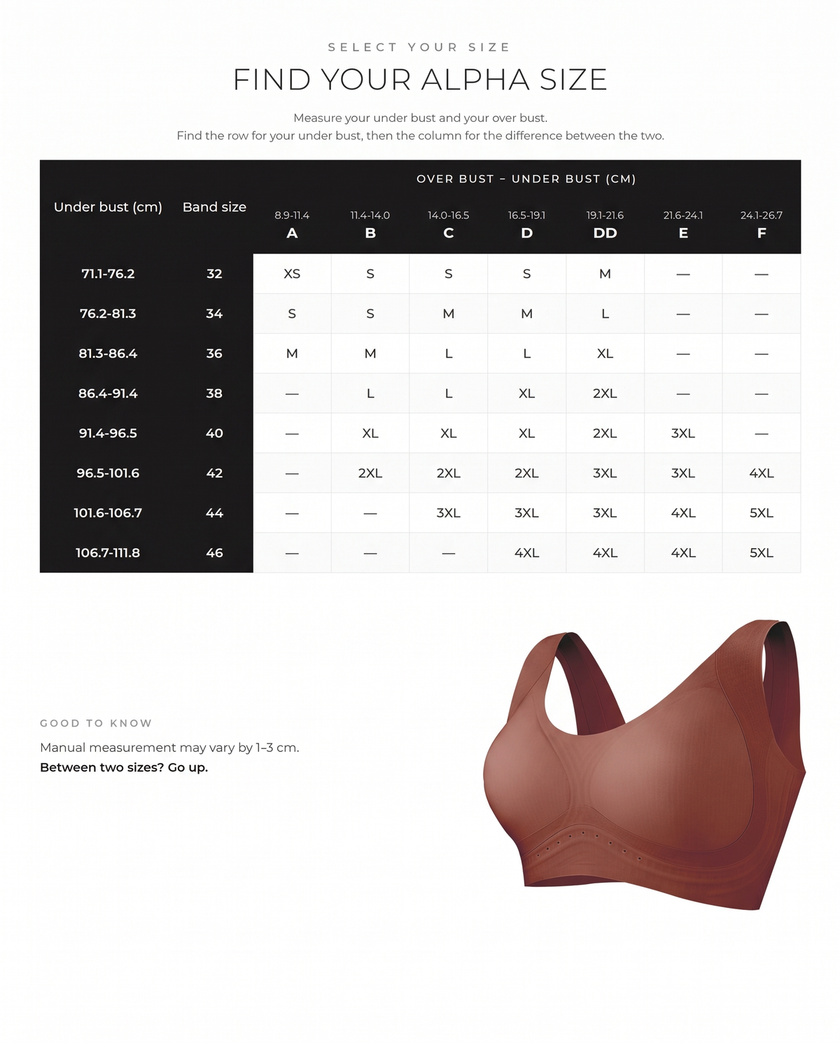 Wireless Full-Cover Tank Bra - FirmaLift size guide