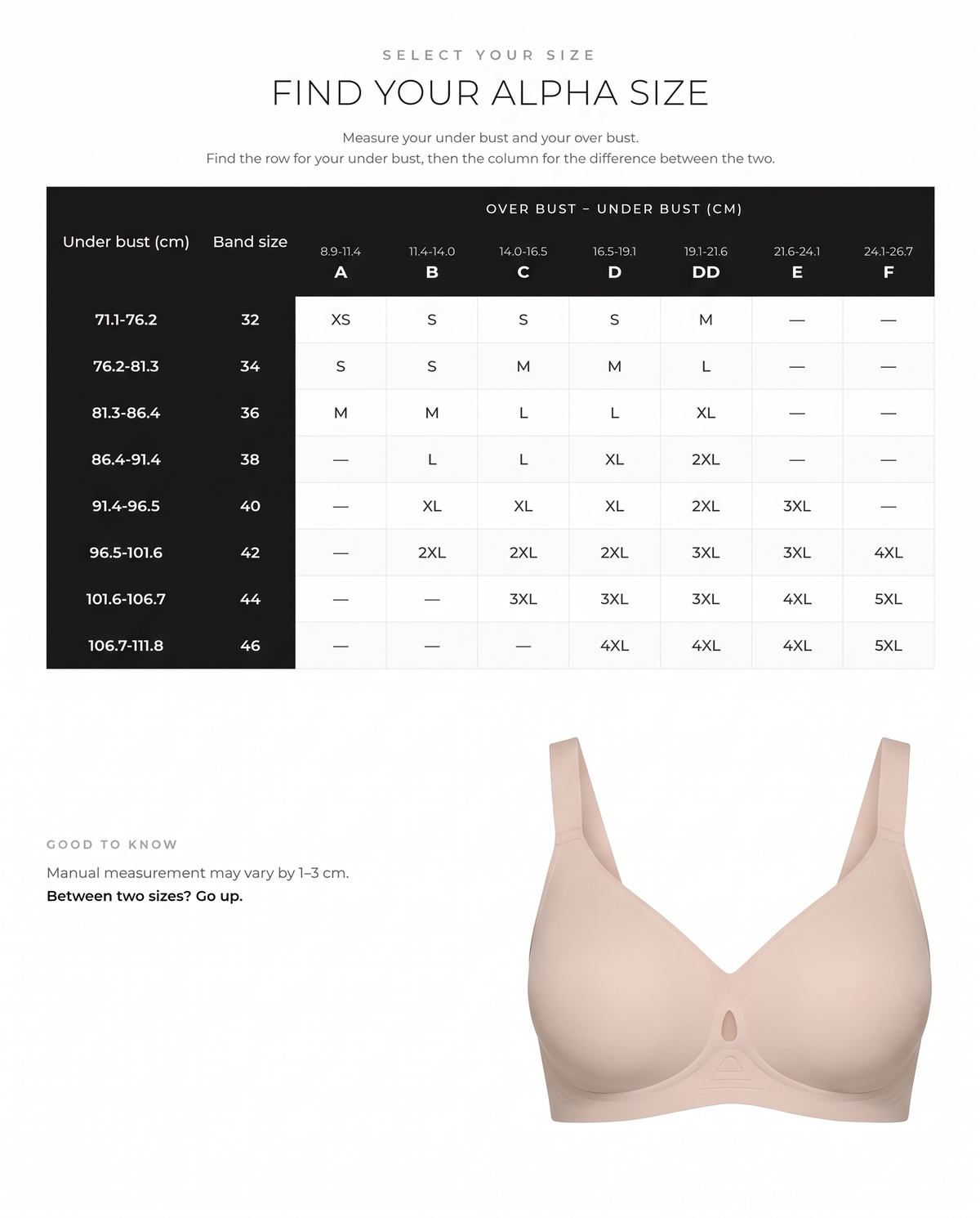 Invisible Wireless Jelly Lift Bra with Breathable Cutout - FirmaBreeze size guide