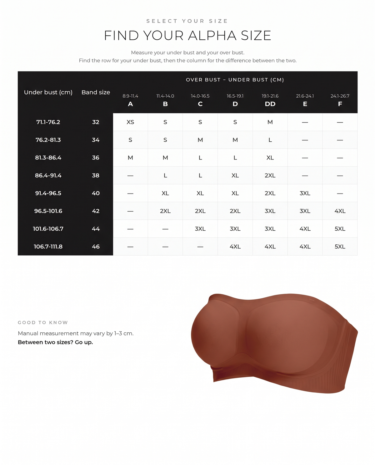Stay-Put Strapless Lift Bra - FirmaLift size guide
