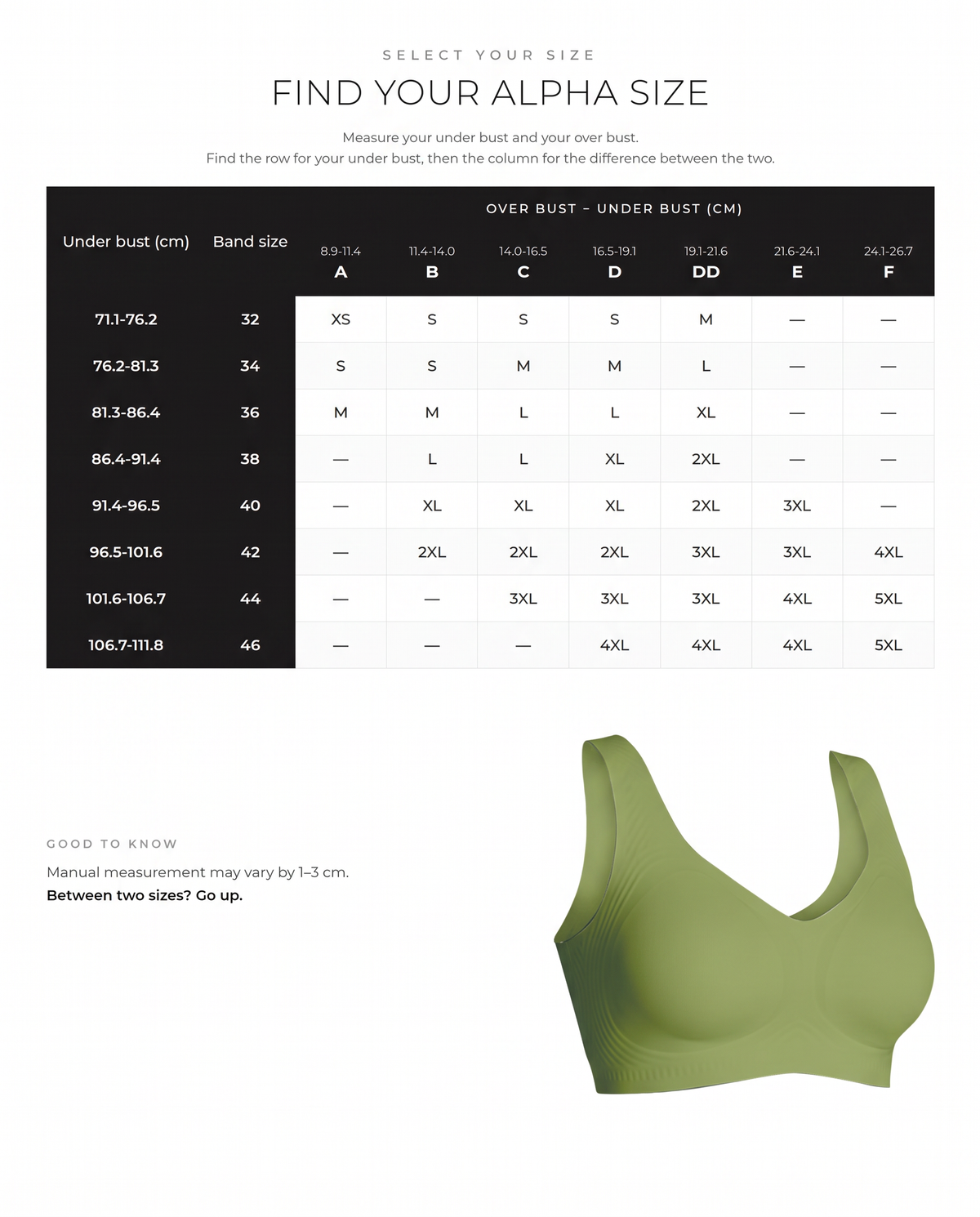 Wire-Free Antibacterial Jelly Lift Bra - FirmaBreeze size guide
