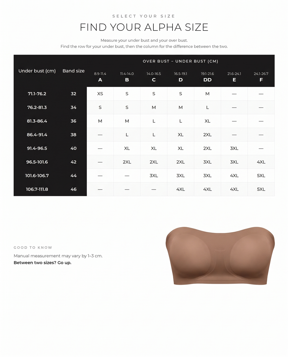 Non-Slip Crossover Bandeau Bra with Side Hook - FirmaHold size guide