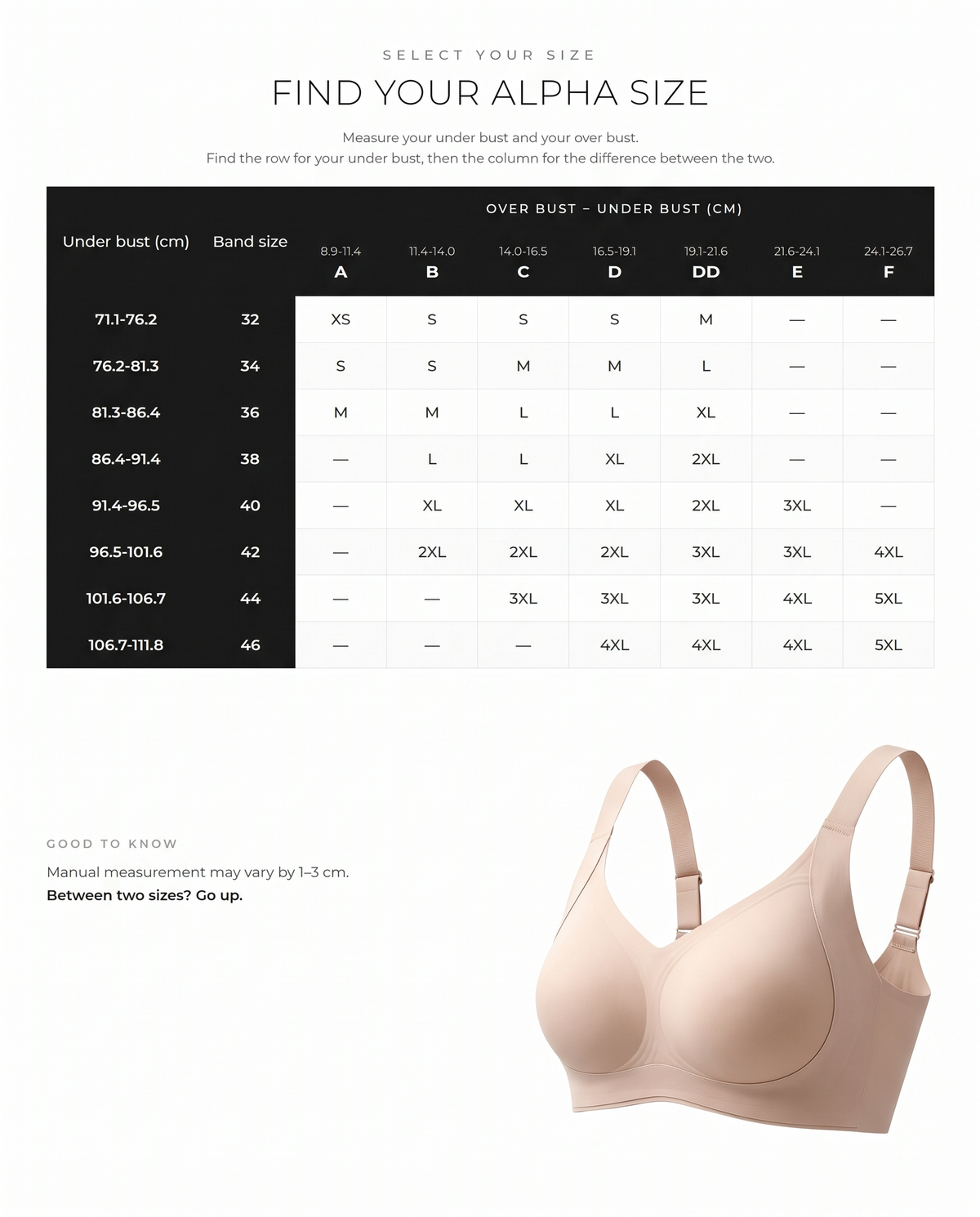 Wire-Free Lift Bra for Fuller Busts - FirmaLift size guide