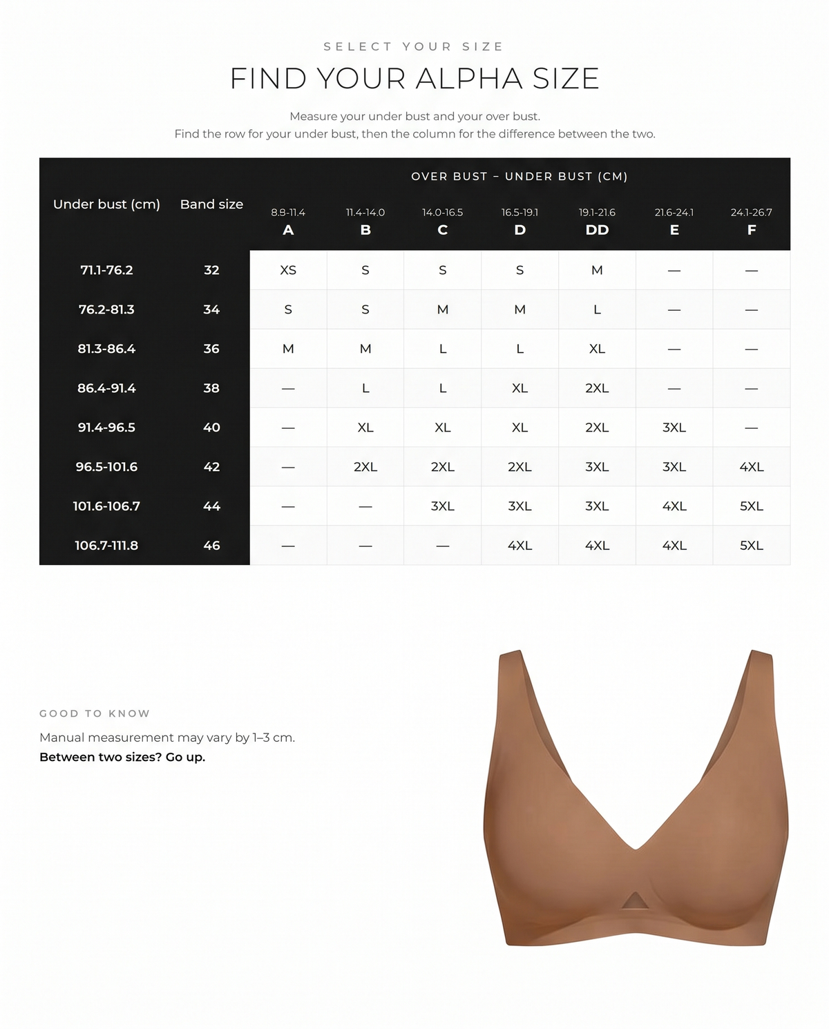 Wireless Deep-V Push-Up Bra with Jelly Support - FirmaLift size guide