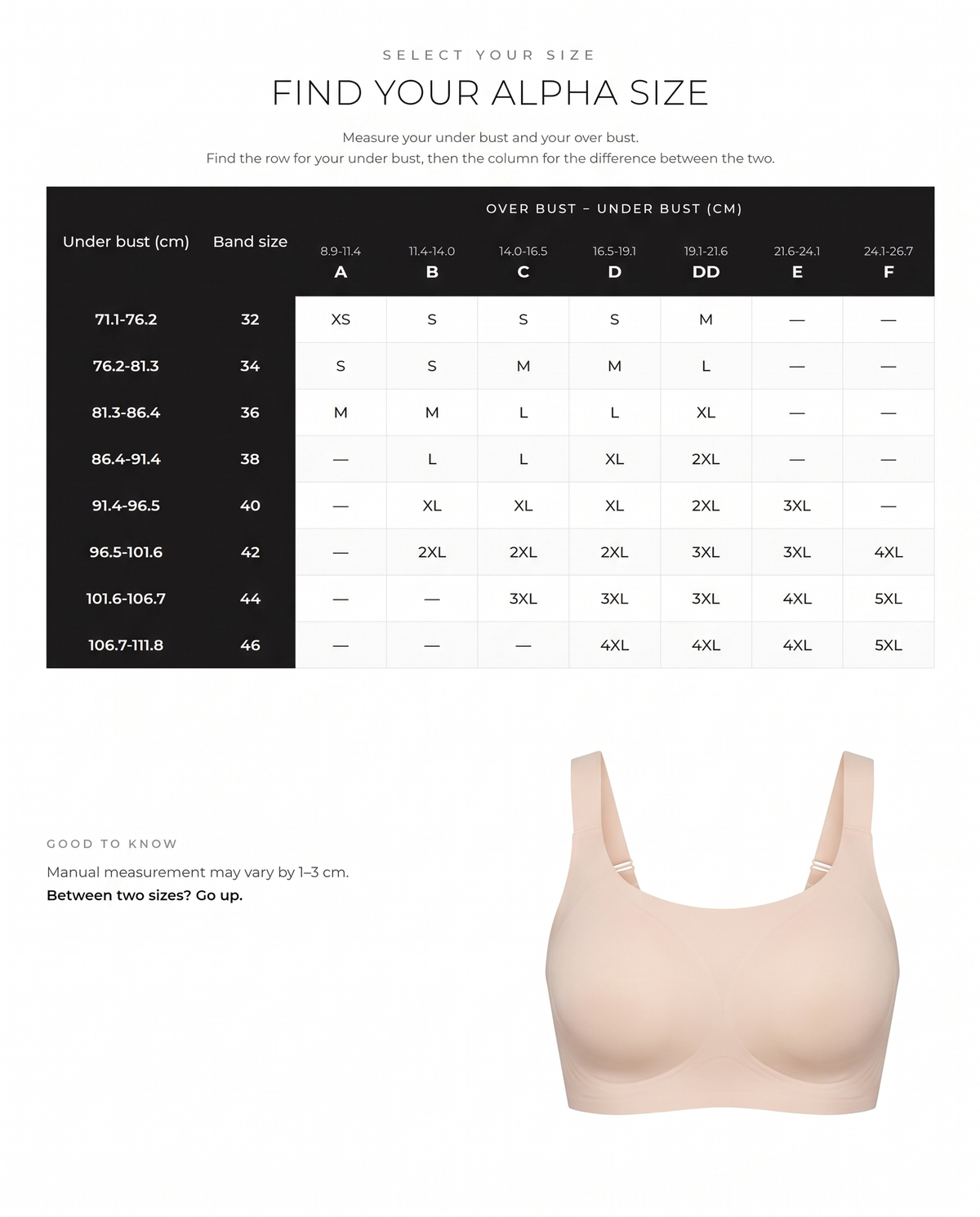 Full Coverage Wireless Seamless T-Shirt Bra with Jelly Support - FirmaSoft size guide