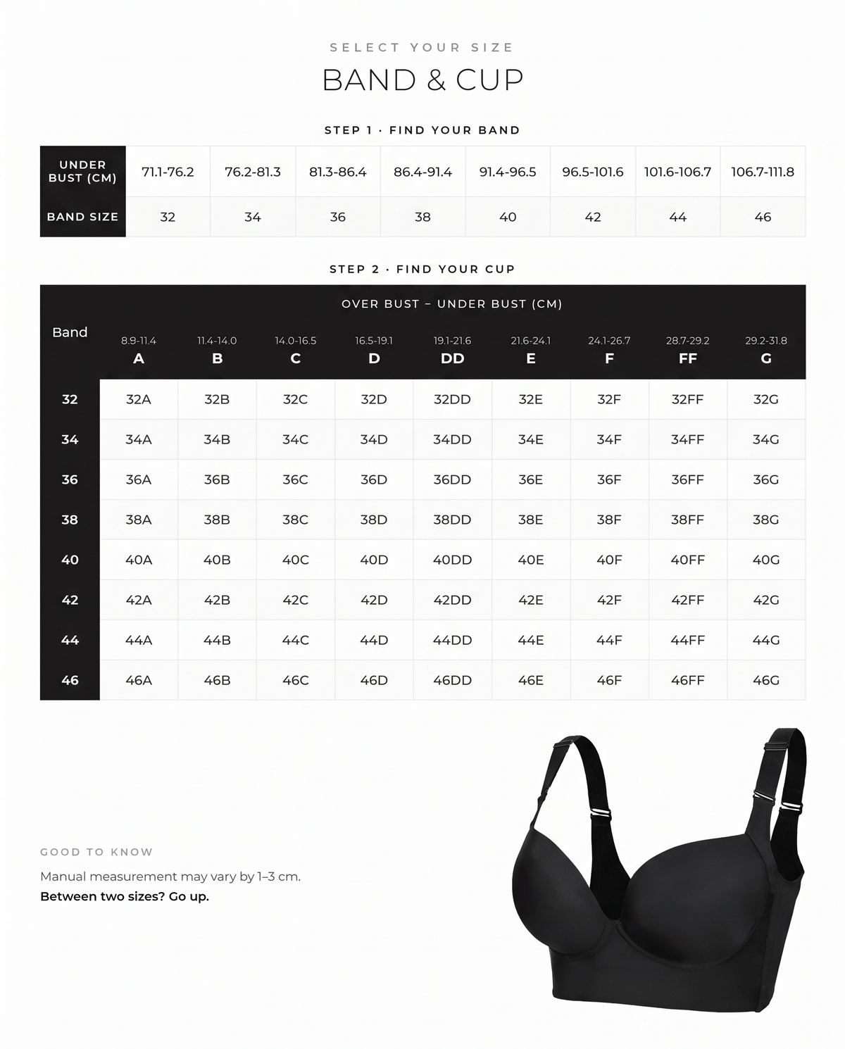 Back-Smoothing Underwire Push-Up Bra - FirmaSmooth size guide