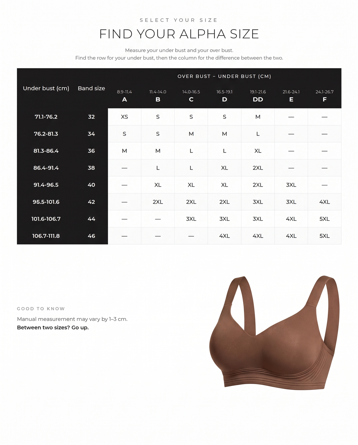 Shock-Absorbing Wireless Sports Bra for Fuller Busts - FirmaActive size guide