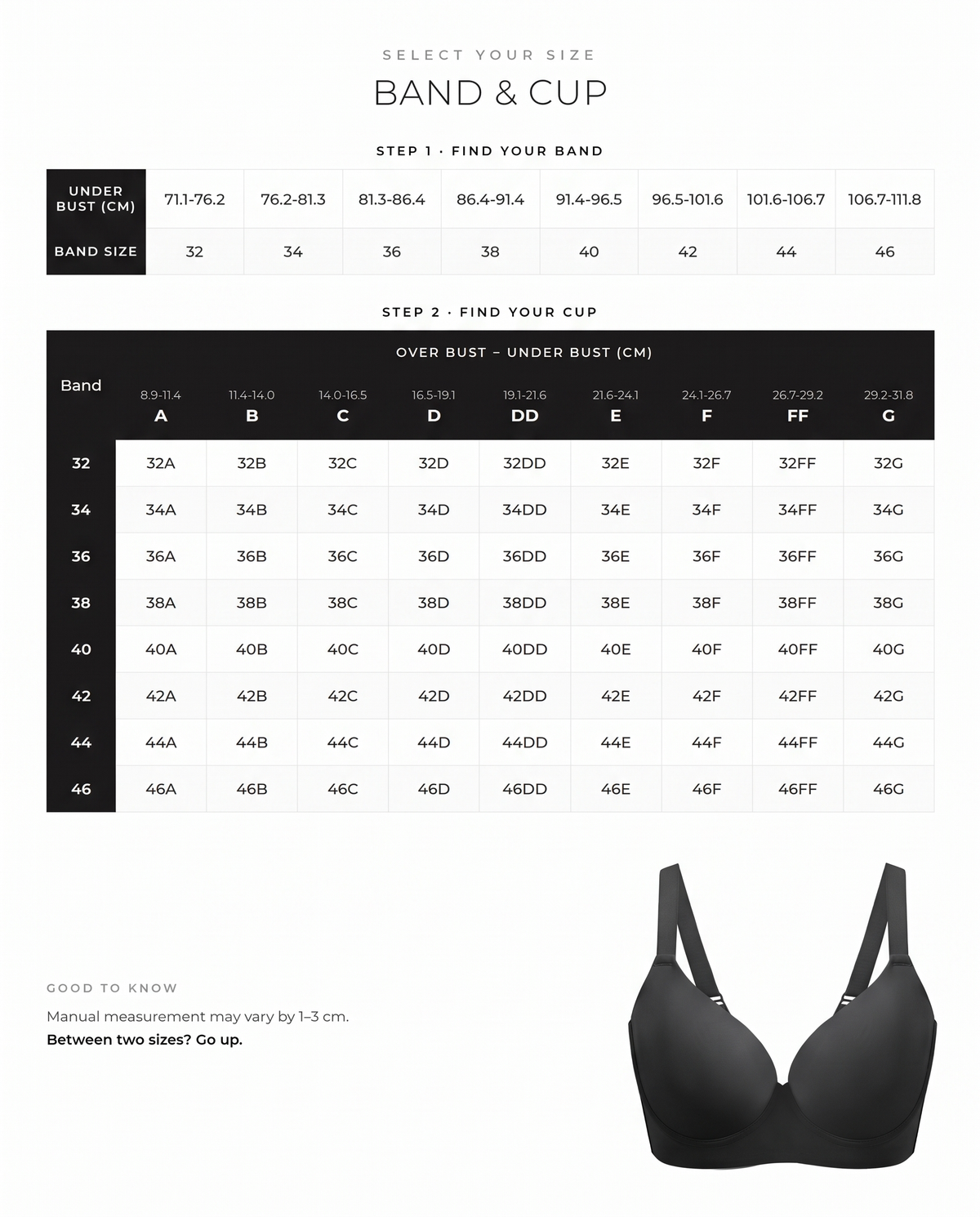 Back-Smoothing Push-Up Plunge Bra - FirmaSmooth size guide