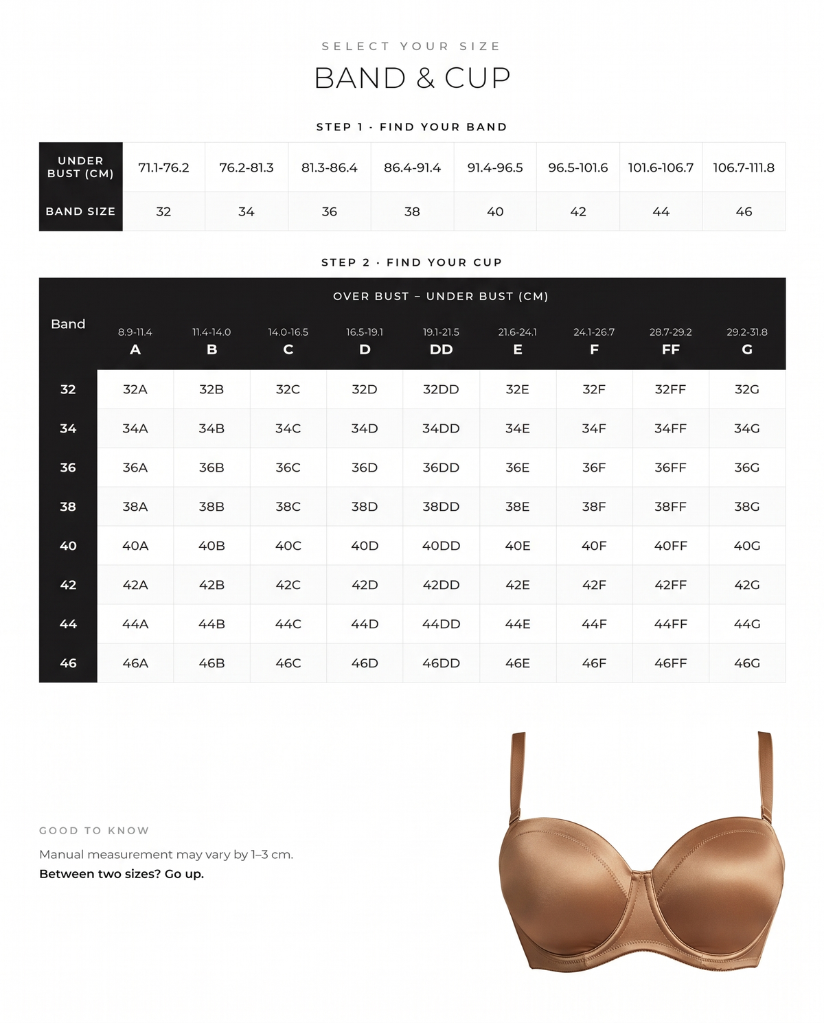 Unlined Push-Up Bra with Removable Straps - FirmaFlex size guide
