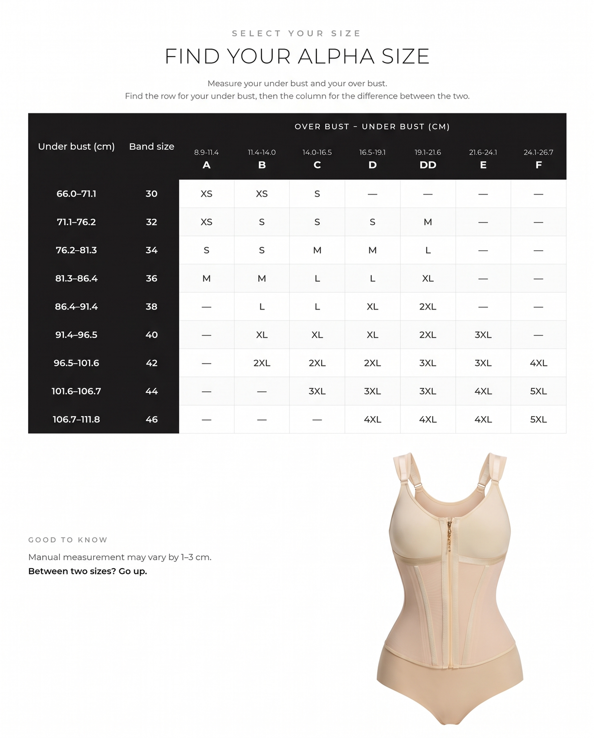 Double-Layer Tummy Control Waist Shaper with Built-In Bra - FirmaControl size chart