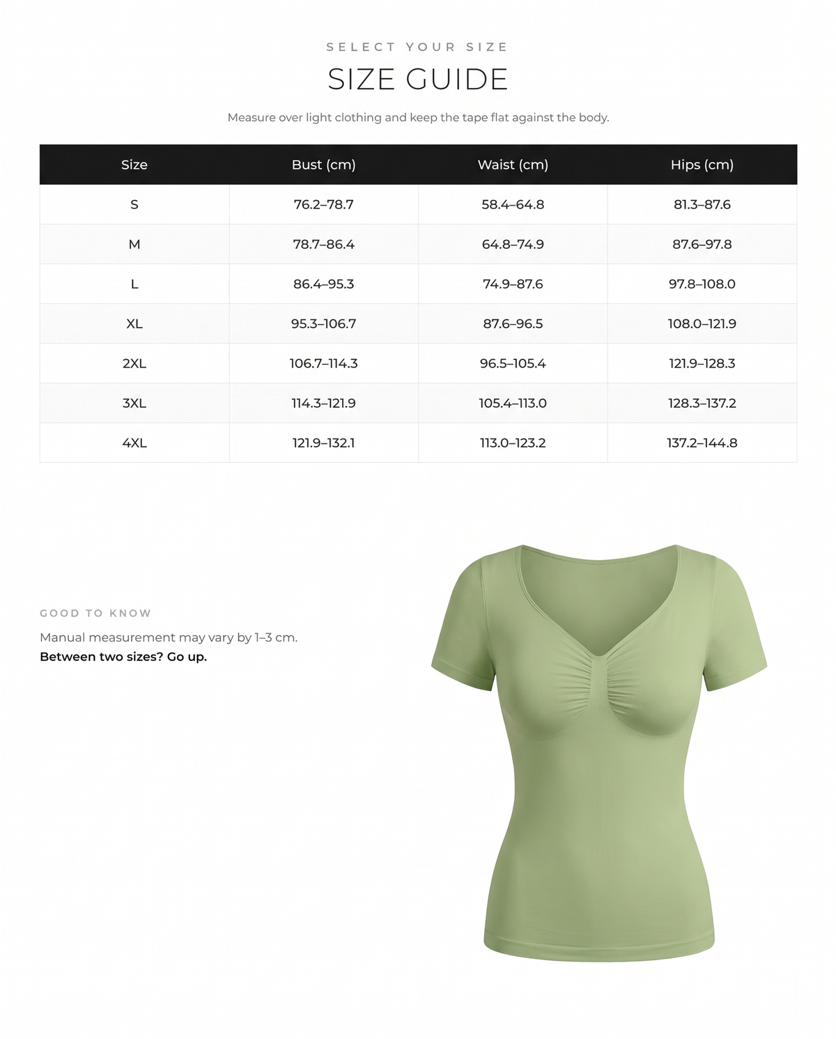 Seamless Bust Support Tummy Control Shaping Cami - FirmaLift size chart