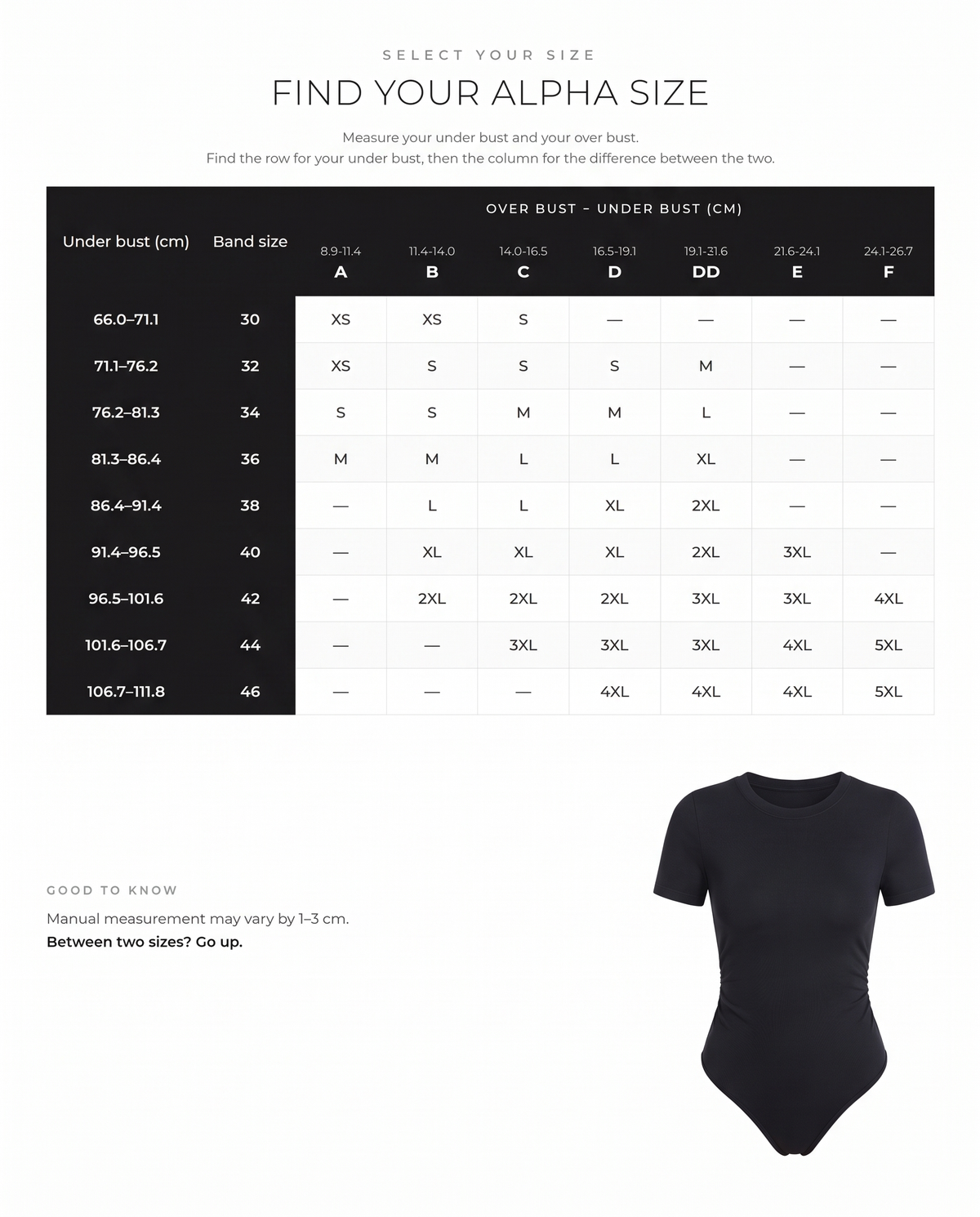 Seamless Short Sleeve Shaping Bodysuit - FirmaSmooth size chart
