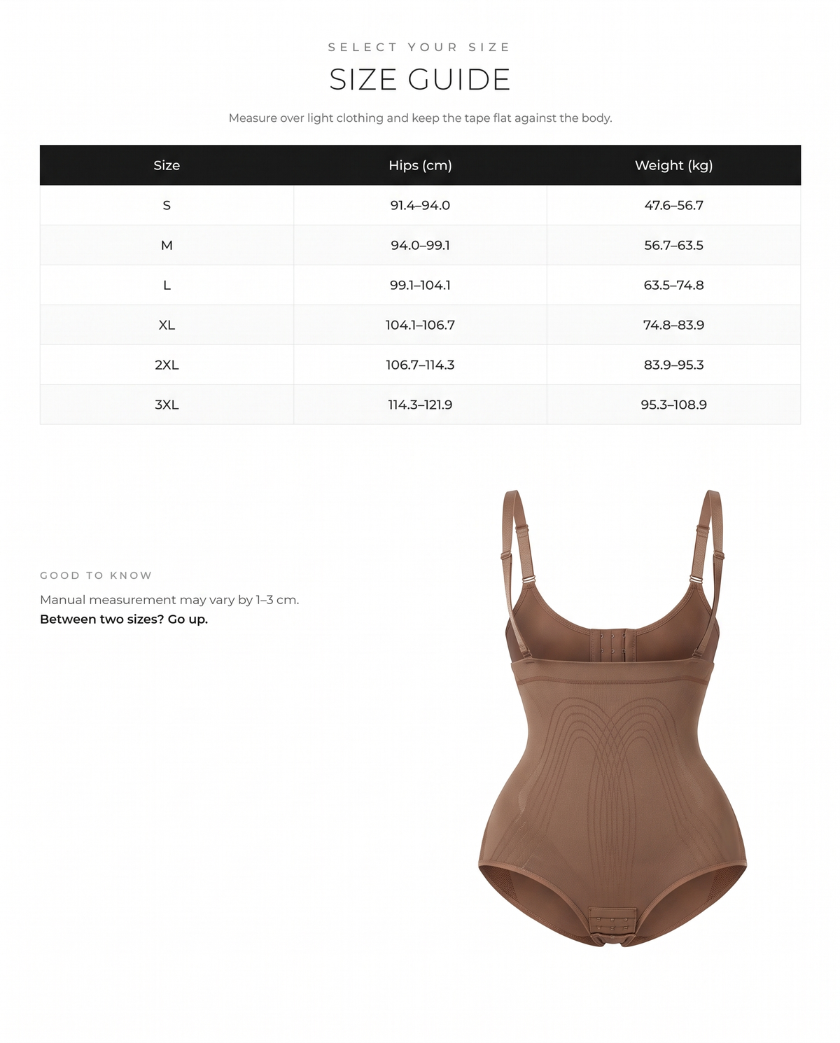 Seamless Happy Butt Bodysuit Butt Lifter with Mid Support - FirmaLift size chart
