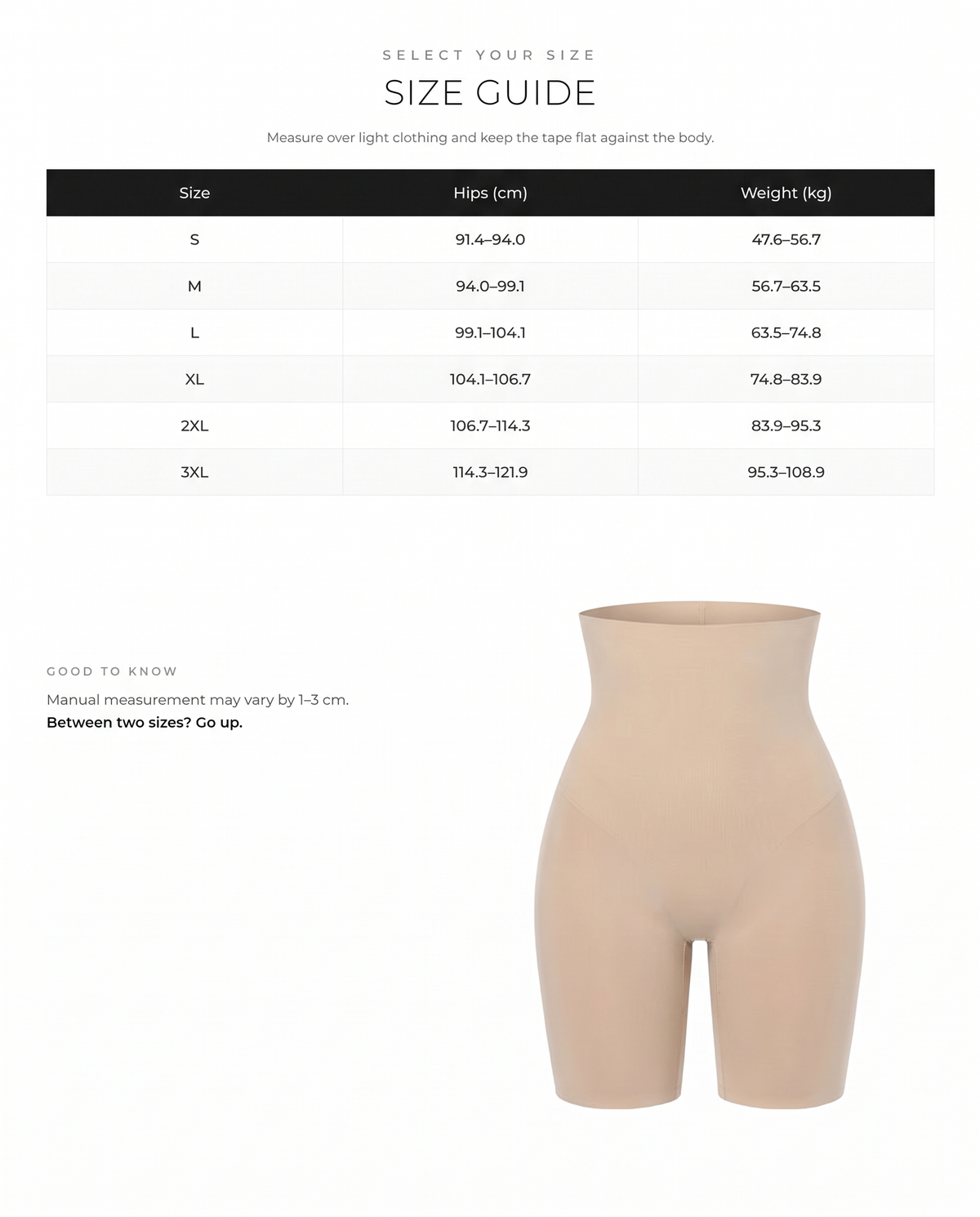 High-Waist Smooth Shapewear Thigh Slimmer Shorts Control Panties Seamless Thigh for Woman - FirmaSmooth size chart