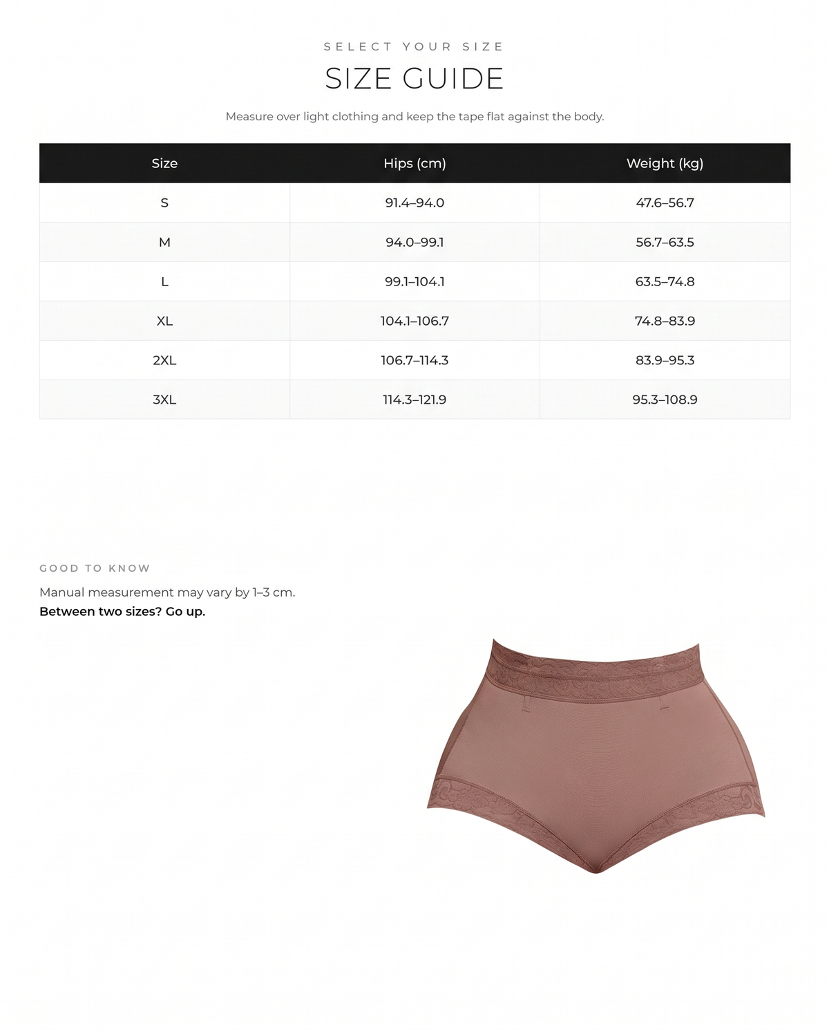 Tummy Control Shorts Butt Lifter Panties - FirmaLift size chart