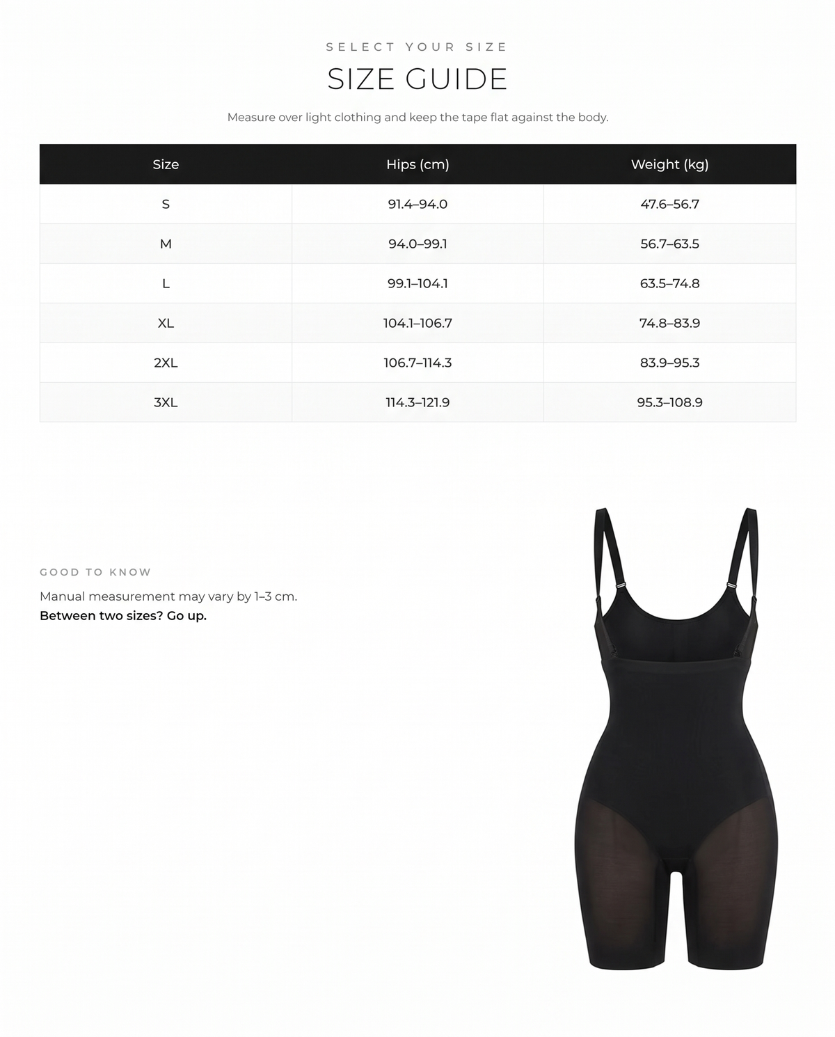 Plus Size Butt Lifting Mesh Patchwork Body Shaper Tummy Control FirmaSculpt size chart
