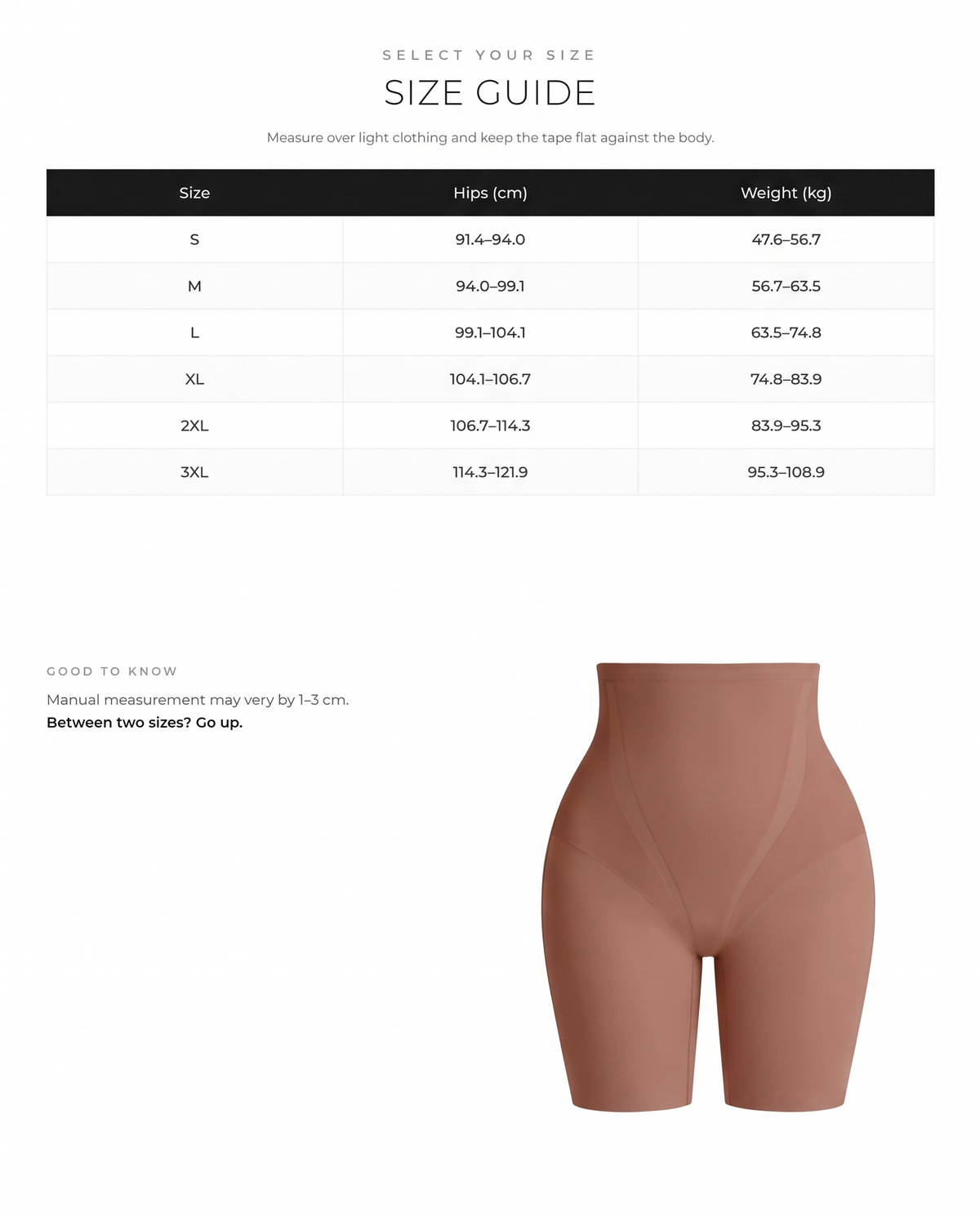 Traceless Tummy Control Thigh Slimmers with Butt Lifter - FirmaLift size chart