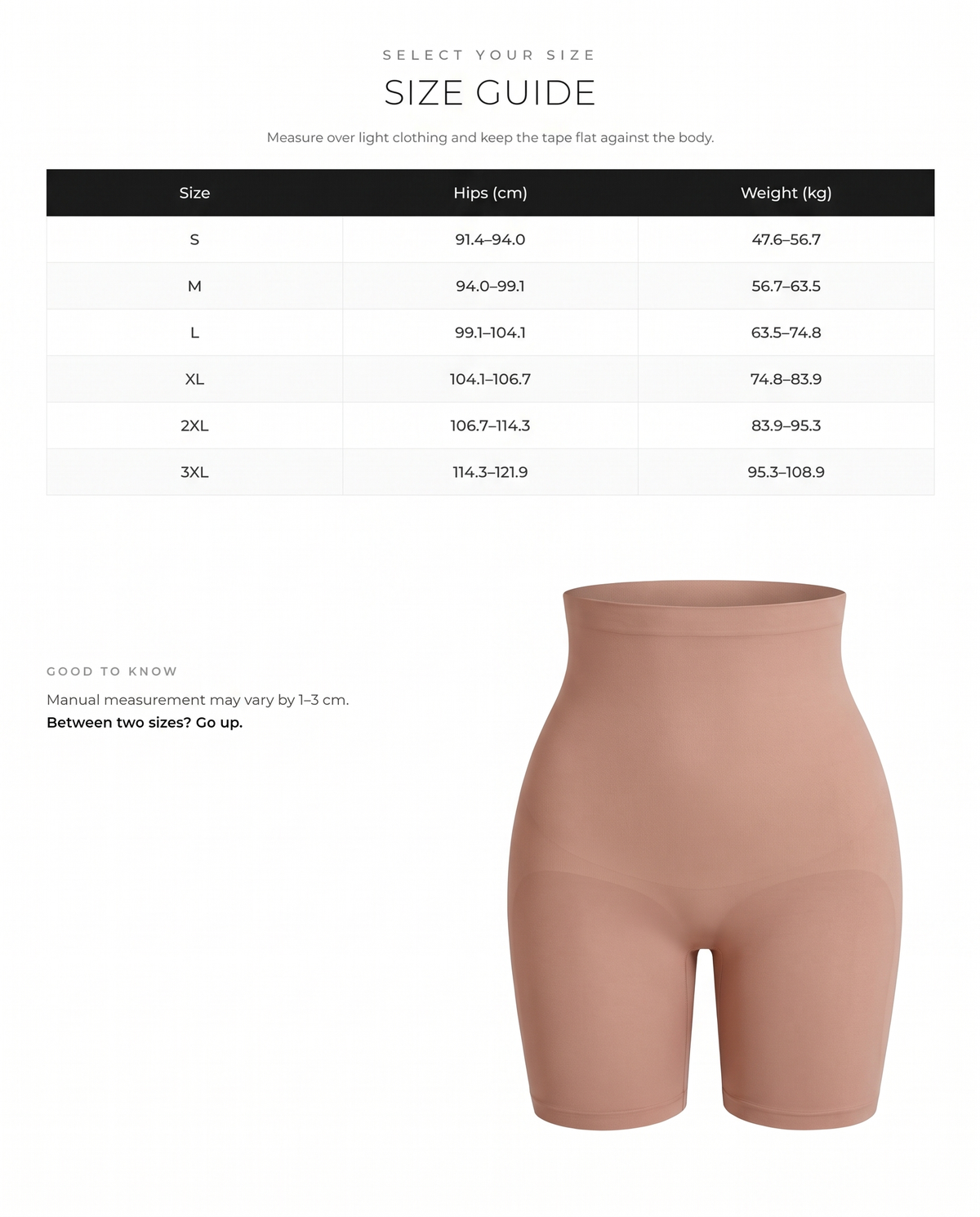 Seamless High Waist Bodyshort Shapewear with Tummy Control & Butt Lifting - FirmaSculpt size chart