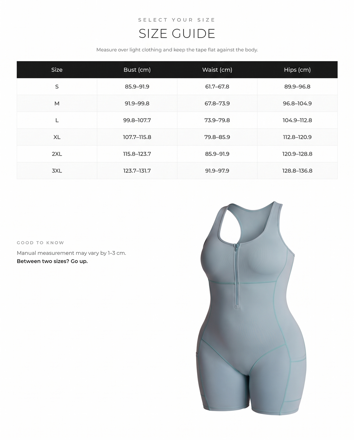 Sauna Sculpting Workout Romper - FirmaActive size chart
