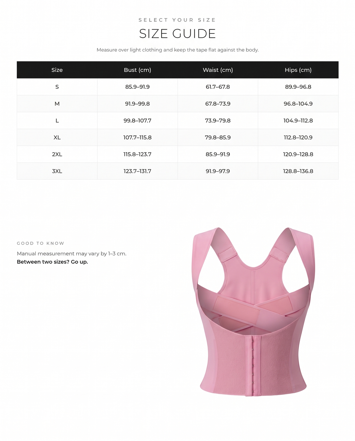 Adjustable Posture Corrector Shaping Vest - FirmaSculpt size chart