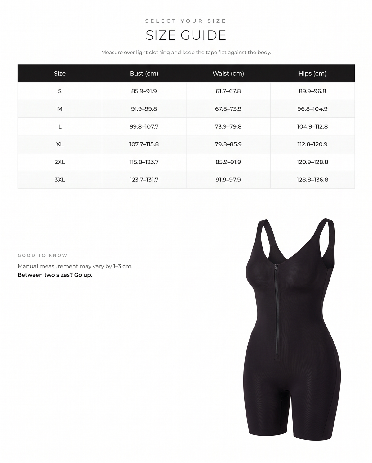 AirWeave EasySlide Sculpting Bodysuit - FirmaSculpt size chart