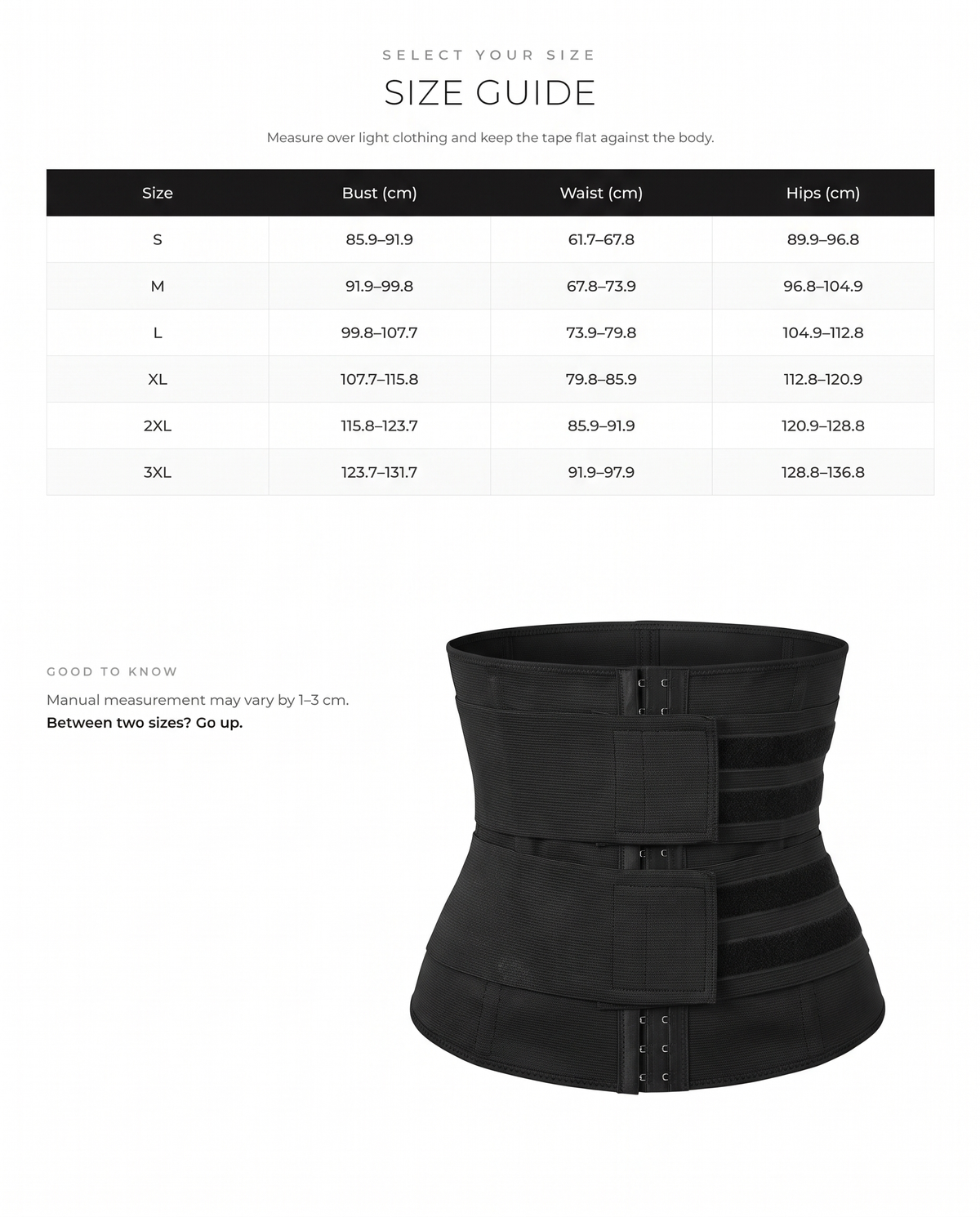 Segmented Steel-Boned Waist Trainer Corset - FirmaControl size chart