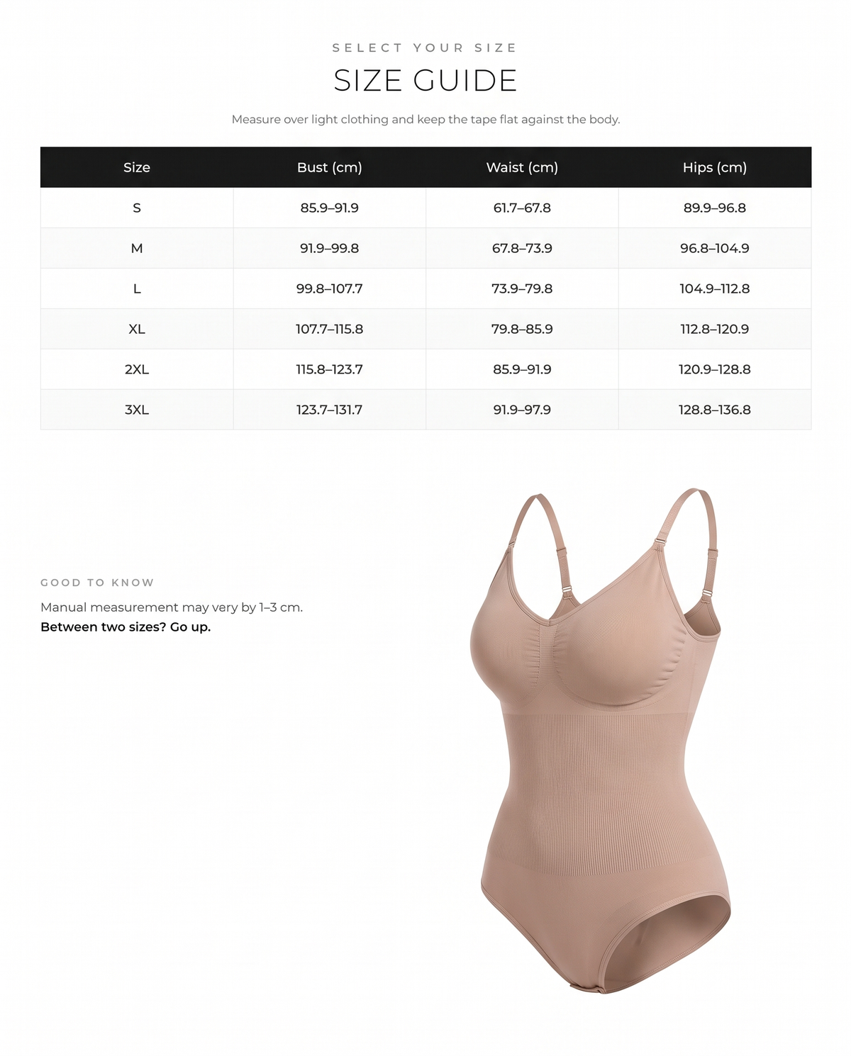 Comfy Cami Shaping Bodysuit - FirmaSculpt size chart