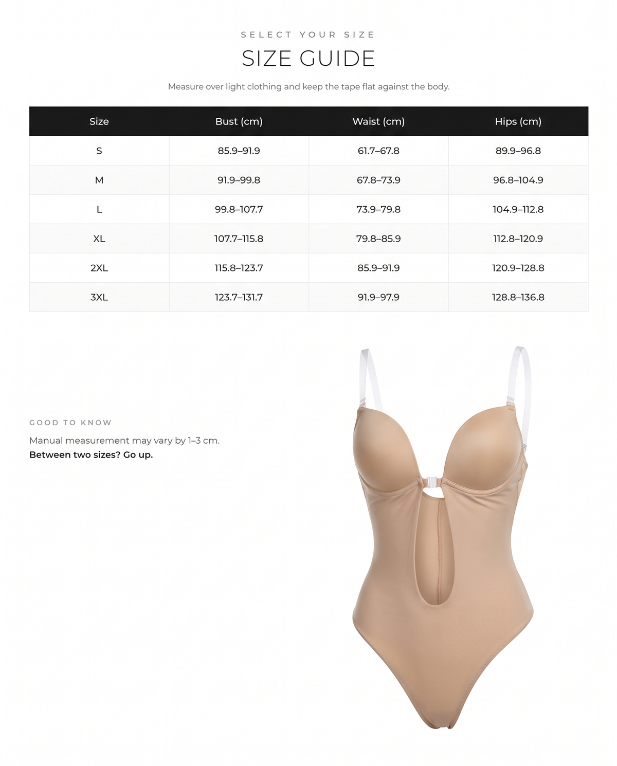 Strapless U-Plunge Thong Shaping Bodysuit - FirmaSculpt size chart