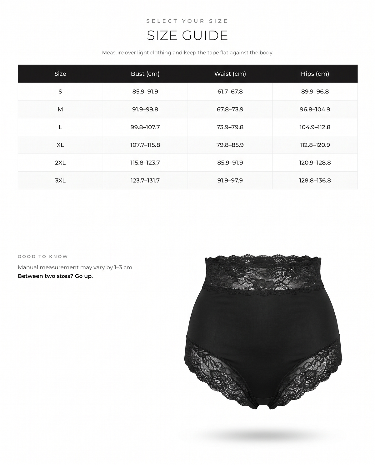 Butt-Lifting Smoothing Shapewear Brief - FirmaLift size chart