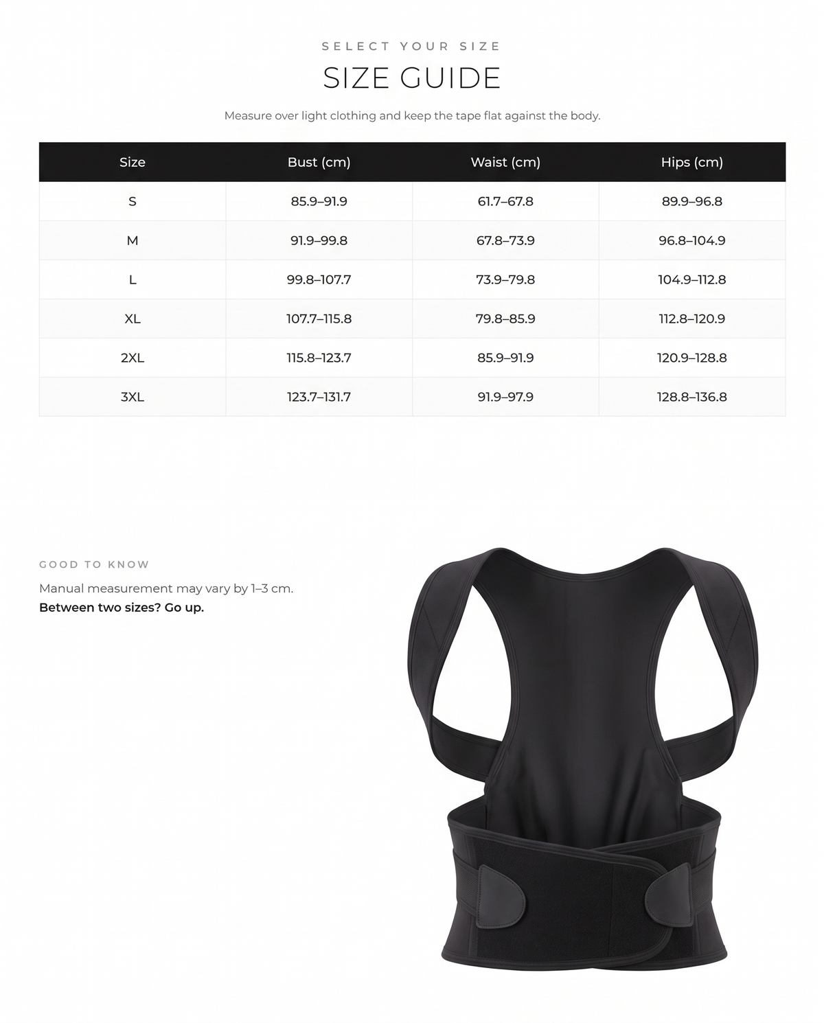Posture Support Shapewear Vest - FirmaSculpt size chart