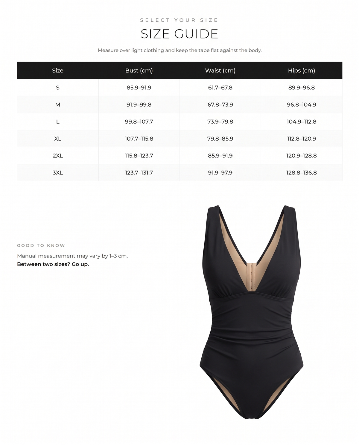 Tummy Control Shapewear Swimsuit - FirmaSculpt size chart