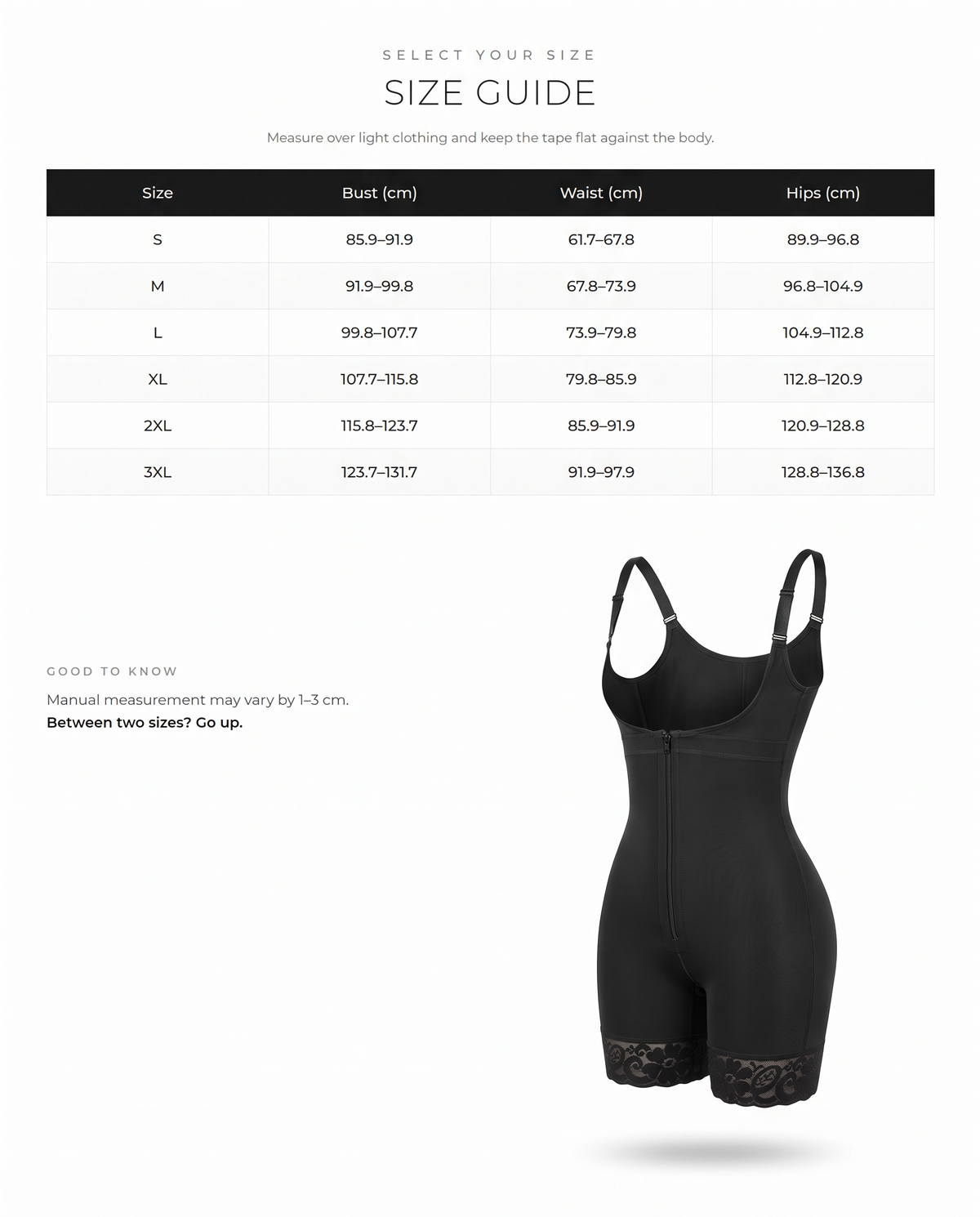 Colombian Tummy Control Butt Lift Faja Shapewear - FirmaSculpt size chart
