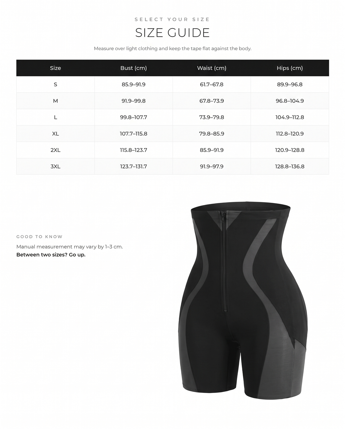 Zip-Front Tummy Control Butt-Lifting Shapewear Shorts - FirmaControl size chart