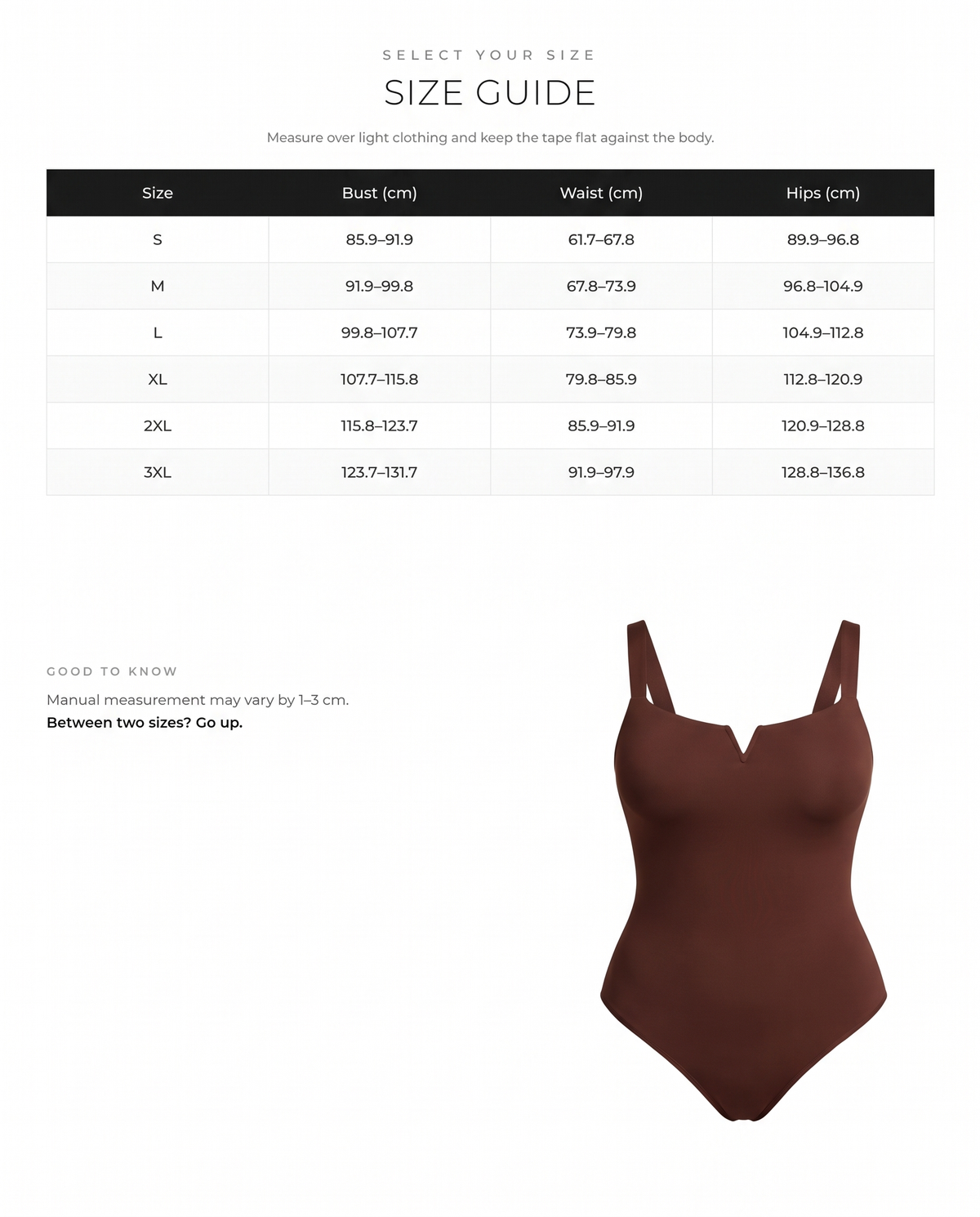 Square Collar Elastic Sexy Shaping Bodysuit - FirmaFlex size chart