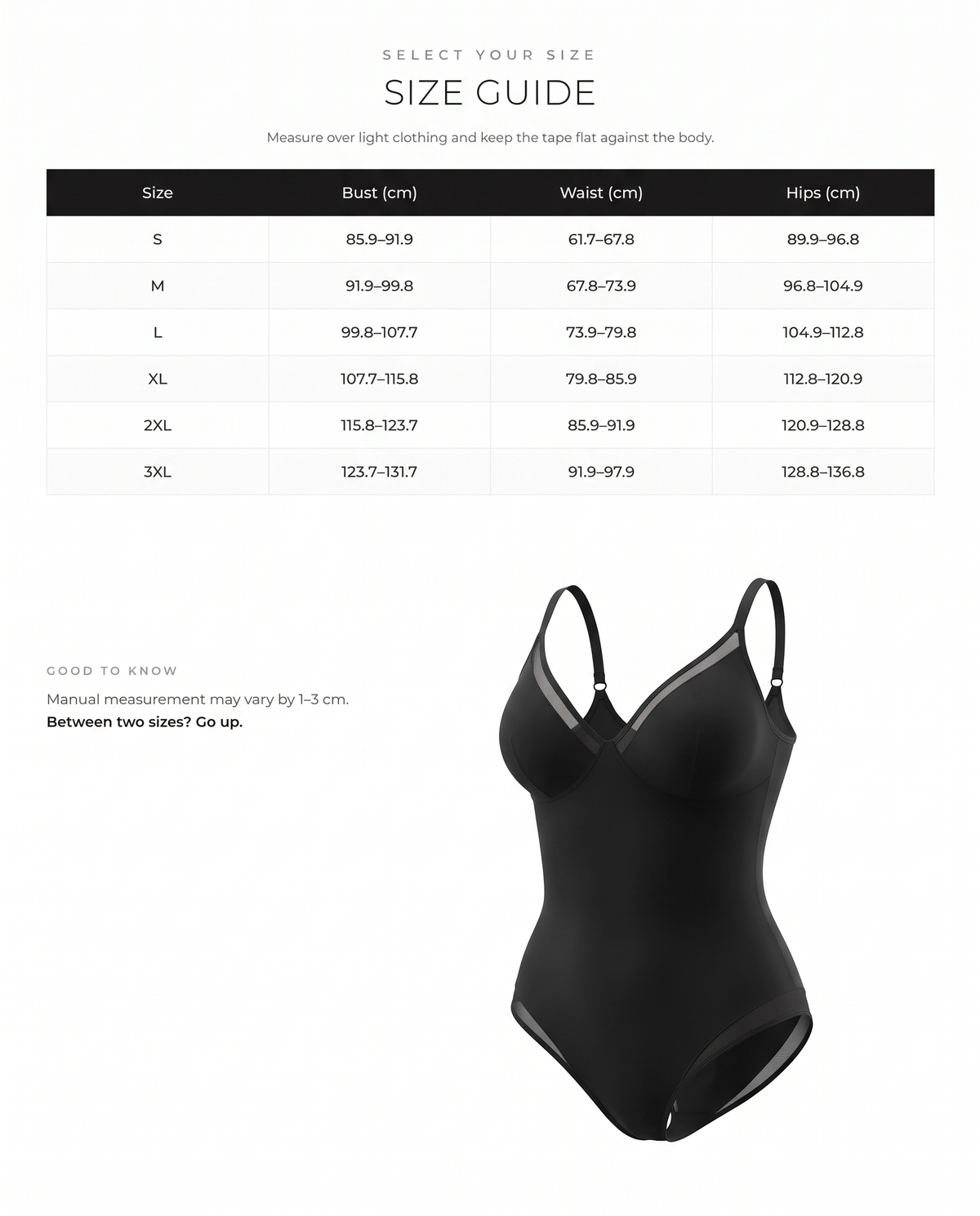 Sexy Deep V-Neck Mesh Bodysuit with Tummy Control - FirmaSculpt size chart