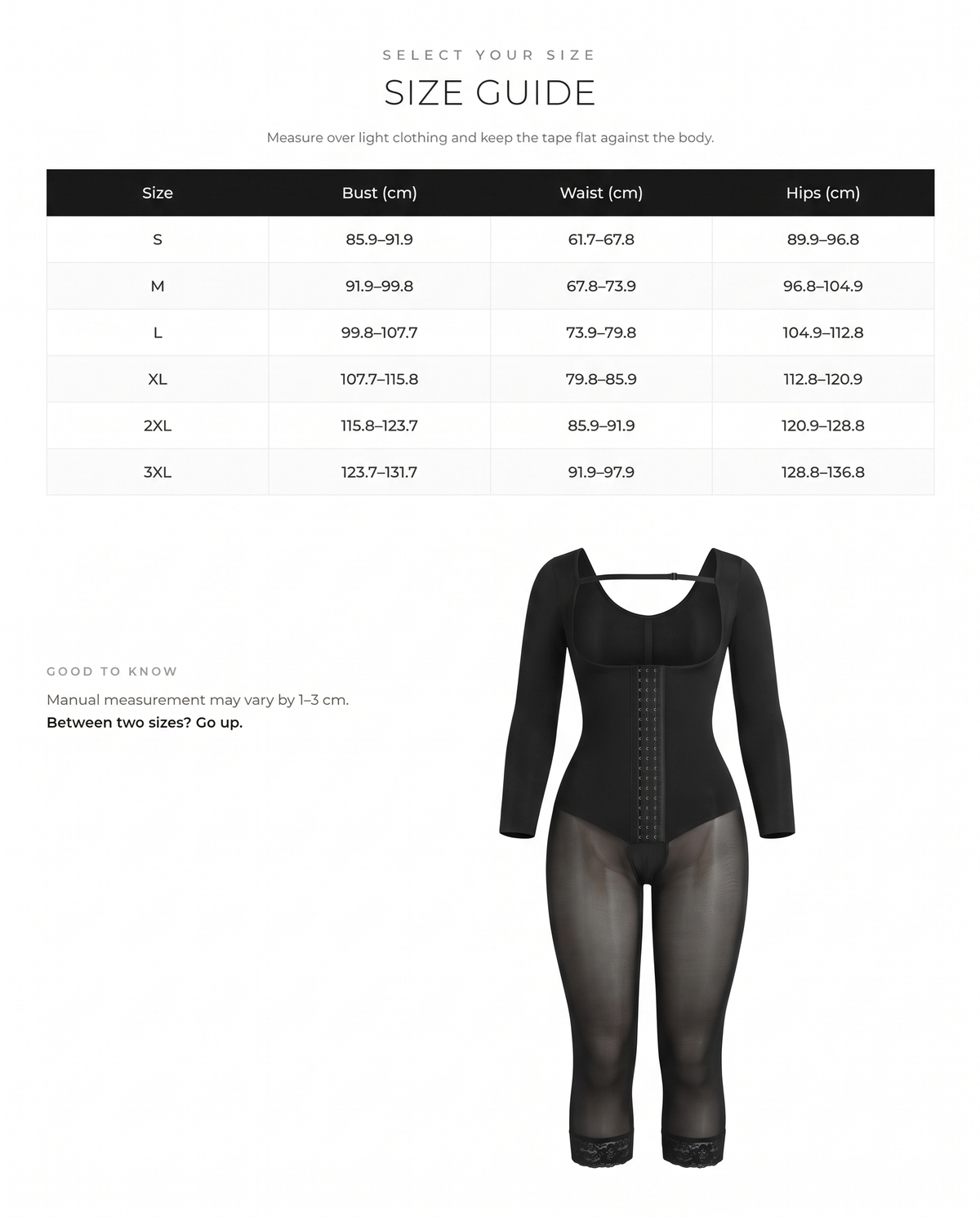 Free Cutting U-Shaped Postsurgical Breast Support & Butt Lifting Full Body Faja - FirmaActive size chart