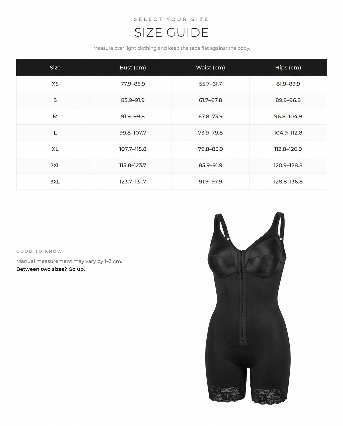 Plus Size Full Body Shaper - FirmaSculpt size chart