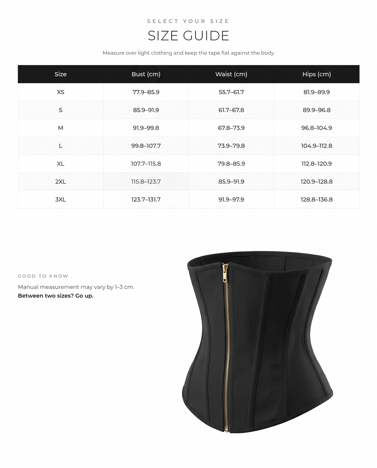 Adjustable Waist Trainer with Hooks - FirmaControl size chart