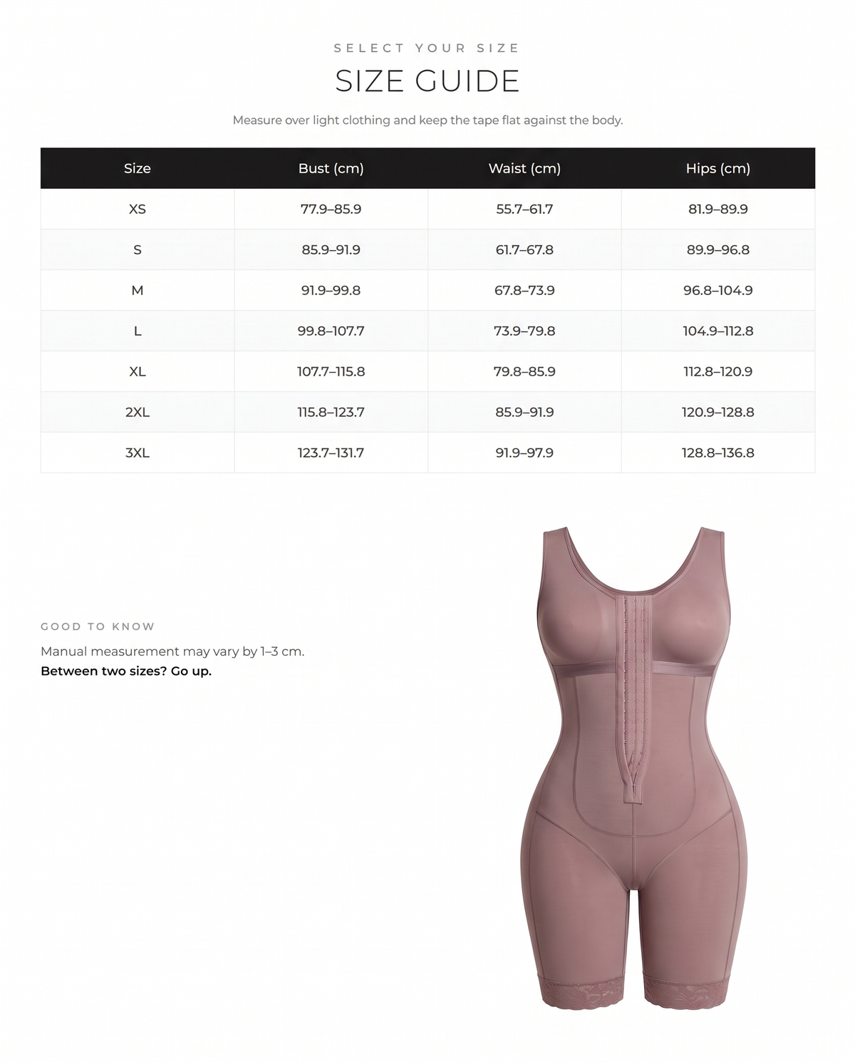 Tummy Control Shaping Bodysuit - FirmaControl size chart