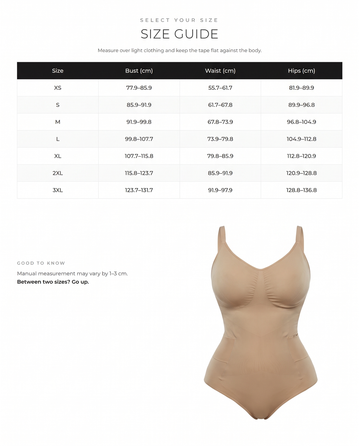 Deep-V Camisole Shaping Bodysuit - FirmaSculpt size chart