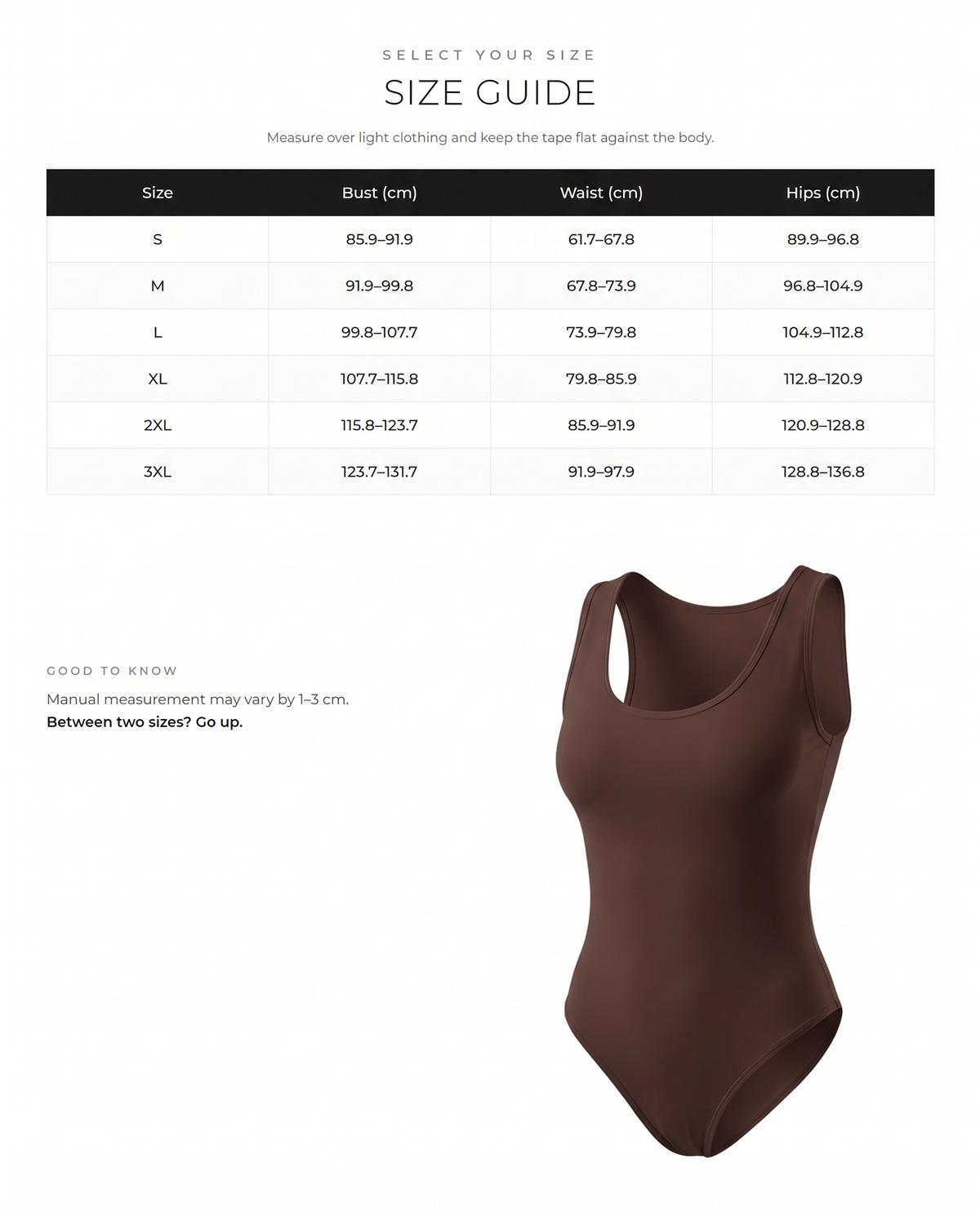 Breathable Scoop Neck Tummy Control Tank Bodysuit - FirmaSculpt size chart