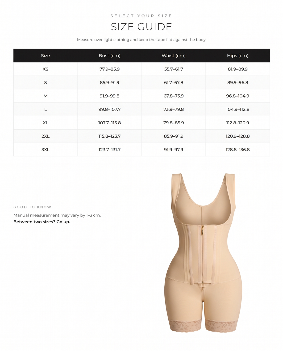 Post-Surgery Tummy Tuck Compression Garment - FirmaControl size chart
