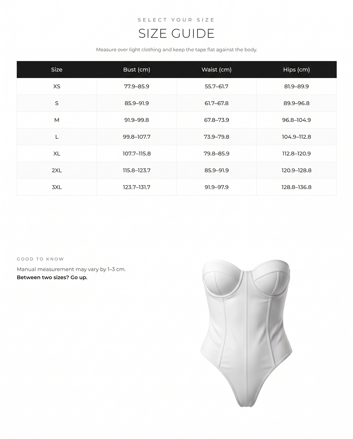 Corset-Style Built-In Bra Thong Shaping Bodysuit - FirmaSculpt size chart