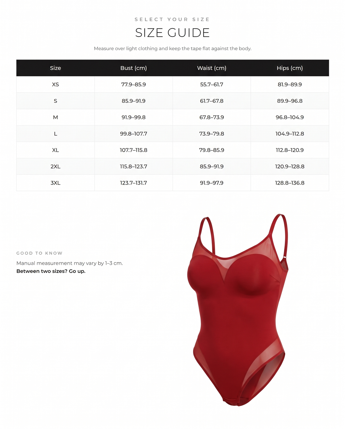 Mesh Tummy Control Thong Bodysuit - FirmaSculpt size chart