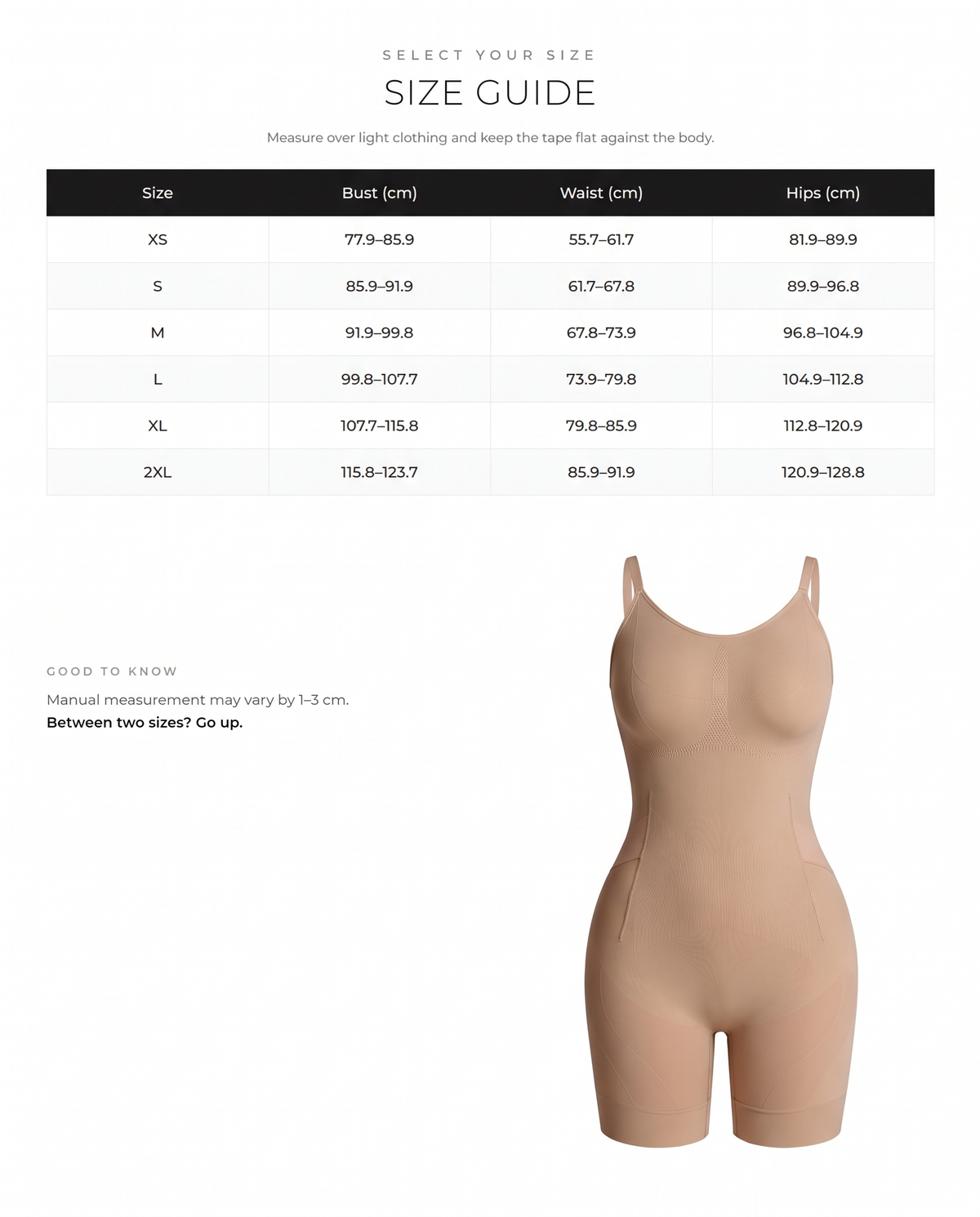 EasySlide Seamless Sculpting Bodysuit - FirmaSculpt size chart