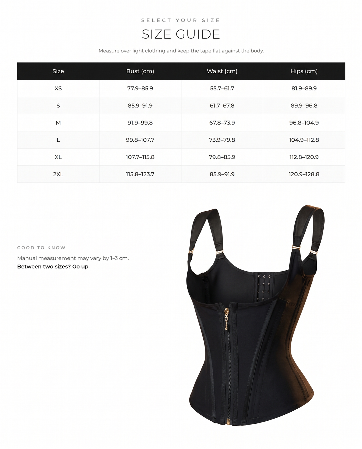 Double-Waistband Corset Vest Waist Trainer - FirmaControl size chart