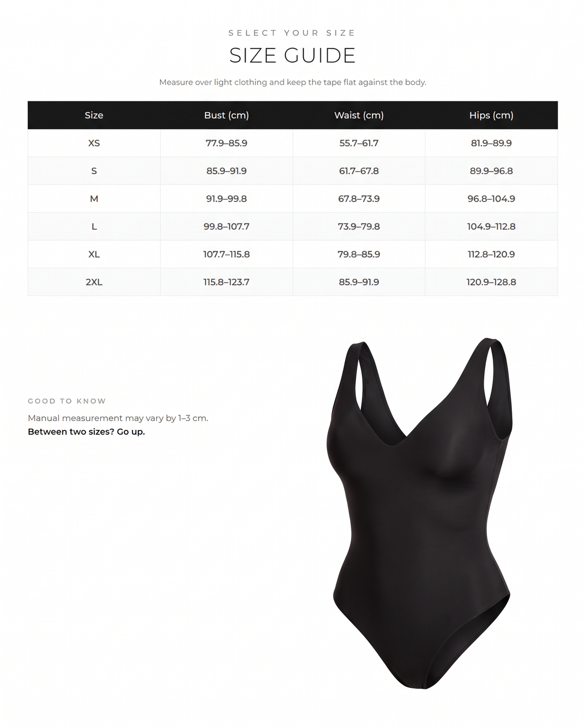 Deep-V Shaping Thong Bodysuit - FirmaSculpt size chart