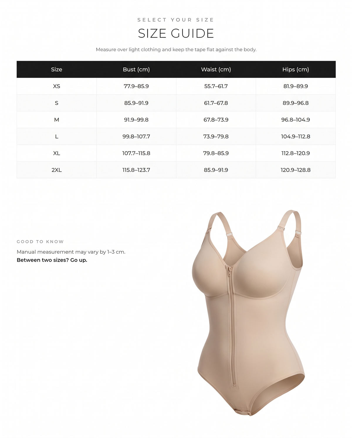 Zip-Up Sculpting Bodysuit - FirmaSculpt size chart