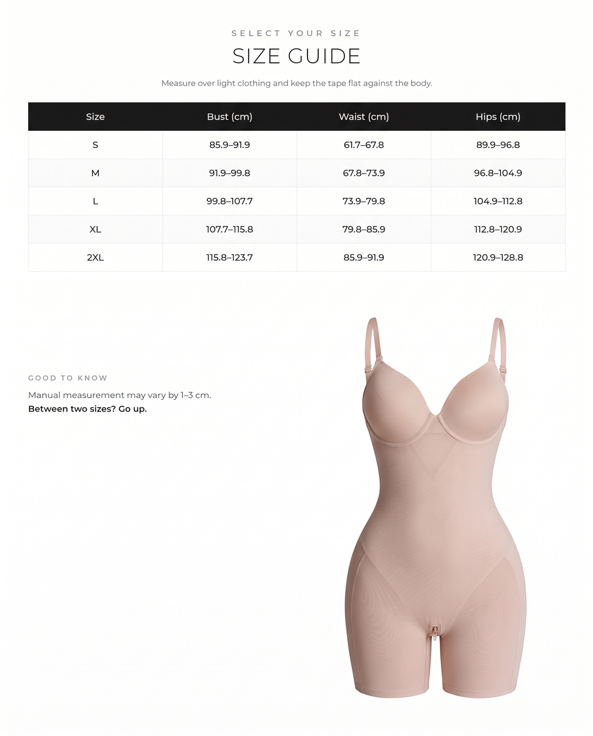Seamless Full-Body Shaping Bodysuit - FirmaSculpt size chart