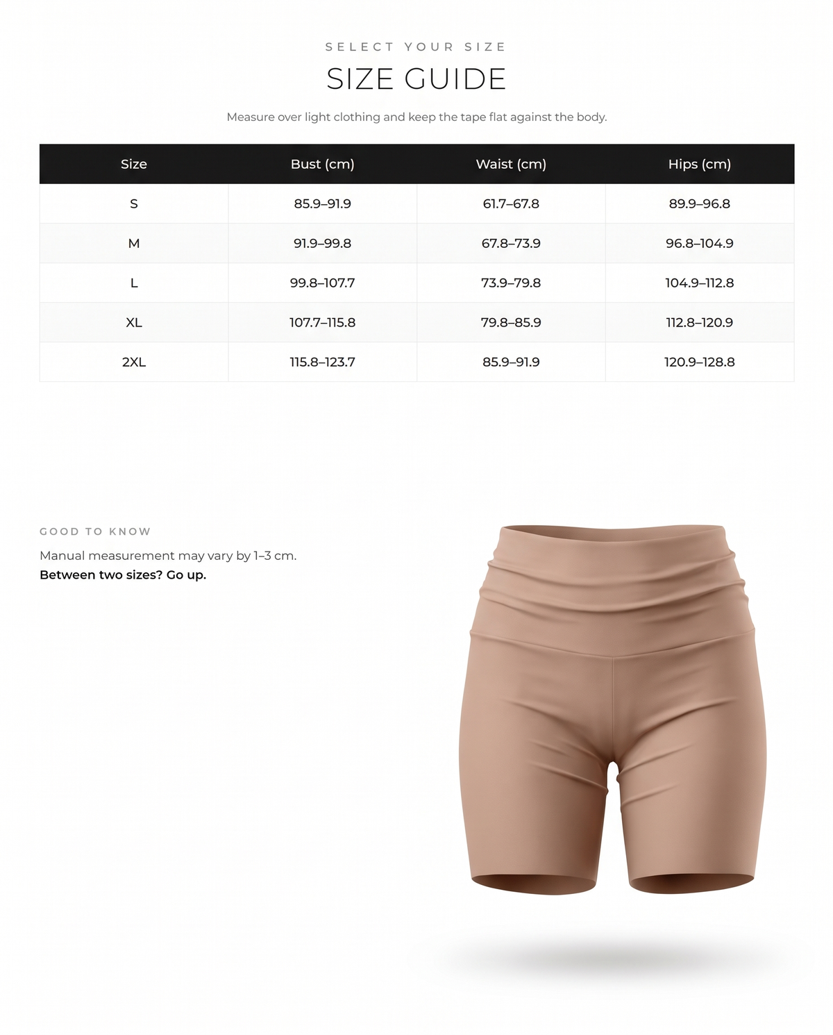 Lightweight High-Waist Tummy Control Shaping Shorts - FirmaControl size chart